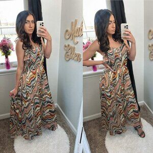 Audrey Ann whimsical Boho Flowy Maxi dress size medium